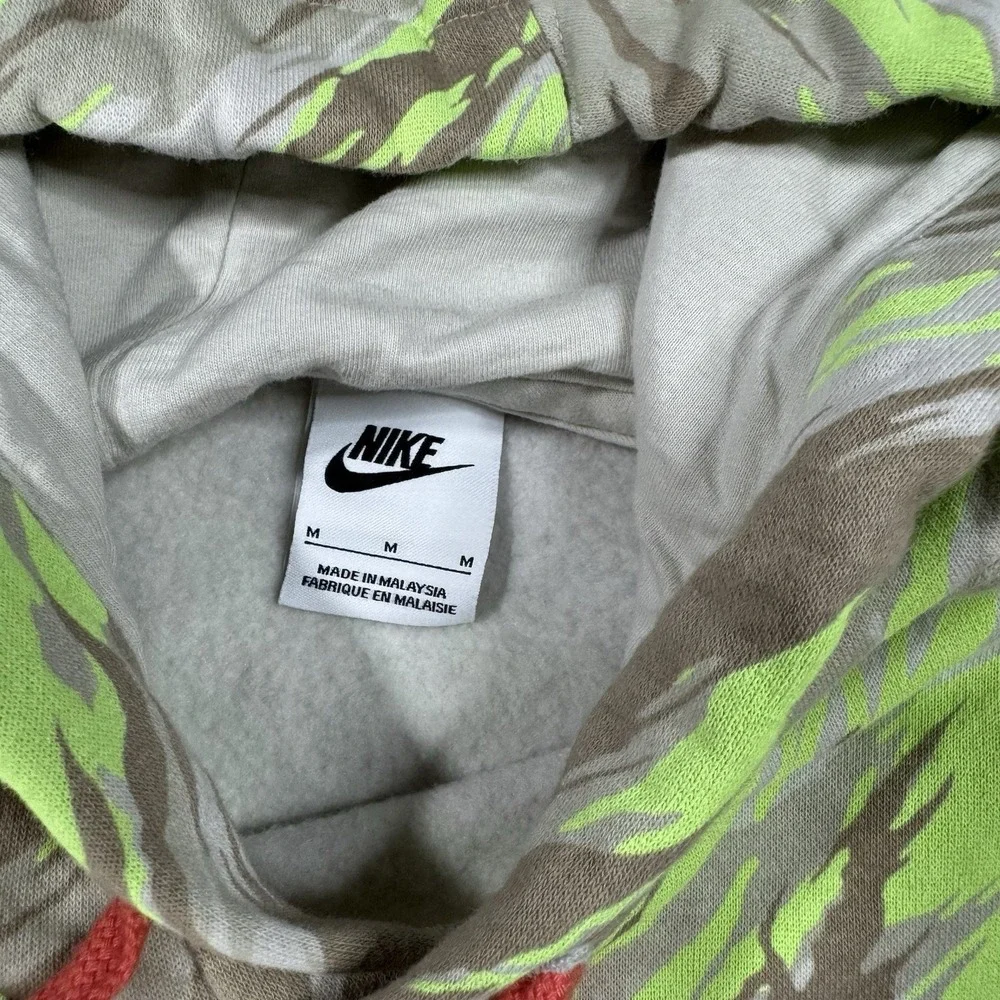 Nike Club Fleece Tiger Stripe Camo Hoodie Lime Green Red Tan Men's M EUC